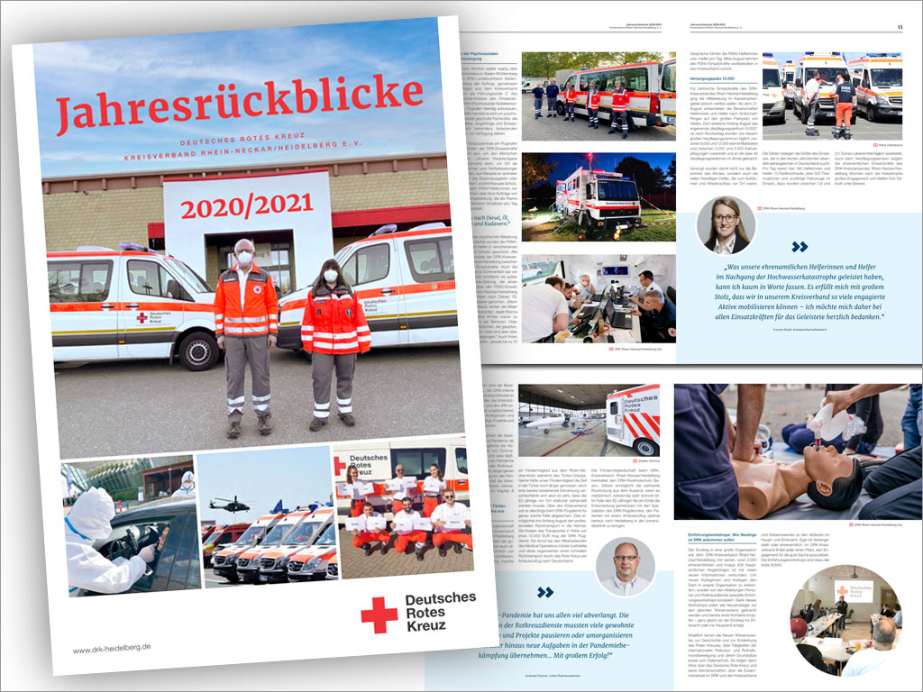 Titelbild und Innenseiten des Geschäftsberichtes 2020 und 2021