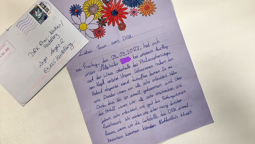 Dankesbrief der Klasse 4a der Heidelberger Heiligenbergschule 