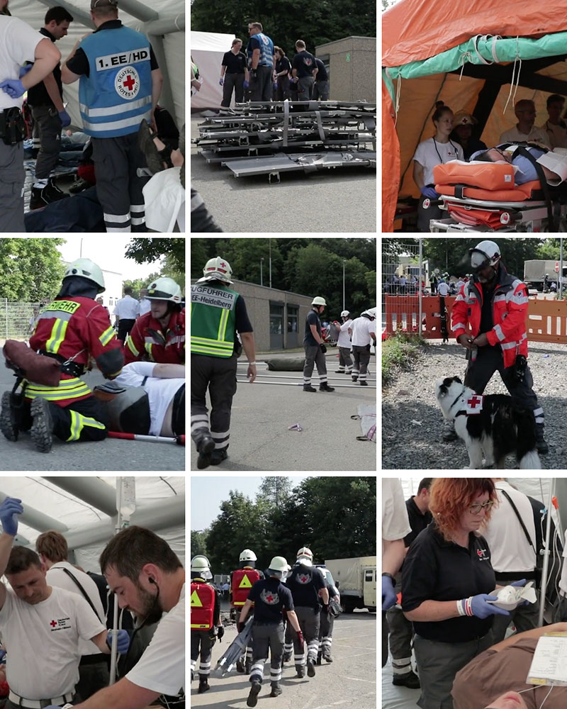 Collage mit Bildern einer Katastrophenschutzübung