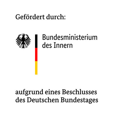 Logo BMI: Gefördert durch Bundesministerium des Inneren aufgrund eines Beschlusses des Deutschen Bundestages