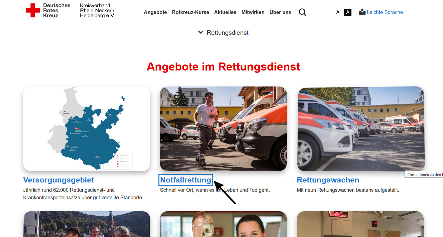 Übersichtsseite mit markiertem Link
