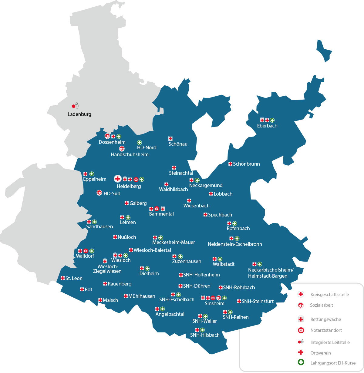 Karte mit allen Rettungswachen und Ortsvereinen