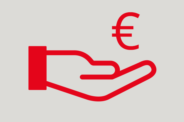 Grafik Euro-Symbol über einer Hand