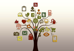 Baum mit Social Media-Symbolen